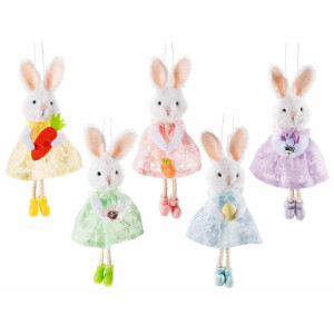Set 5 figurine Iepurasi Paste textil multicolor 17 cm