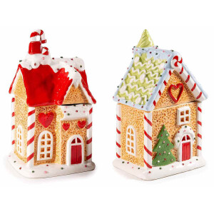 Set 2 borcane Casuta Turta Dulce ceramica multicolora 12.5x11.5x22.5 cm