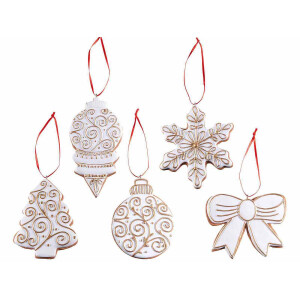 Set 10 ornamente brad polirasina alba aurie 6.5x12 cm
