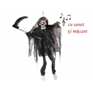 Figurina Halloween Fantoma neagra cu leduri, muzica, miscare cm 85 H