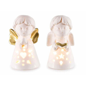 Set 2 figurine Ingeri portelan alb auriu cu led cm 5,5 x 5 x 10 H