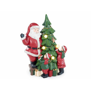 Figurina Craciun polirasina multicolora cu led cm 15 x 10,5 x 19,5 H