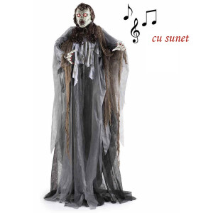 Figurina Halloween Fantoma neagra cu leduri, sunet, miscare m 1,80 H