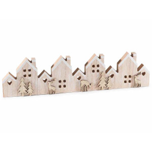 Decoratiune Craciun Casute lemn natur 38.5x2x9.5 cm
