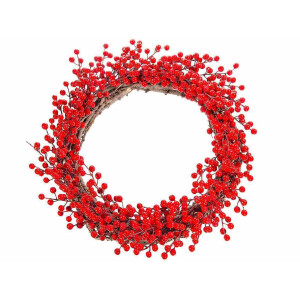Coronita lemn maro merisoare rosii 47 cm