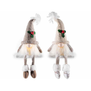 Set 2 figurine Gnomi textil multicolor cu led 15.5x12x31 cm