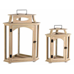 Set 2 felinare lemn natur 44x28x60 cm, 30.5x21x43 cm