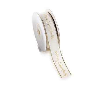 Rola panglica Craciun textil alb auriu 10 m x 2 cm