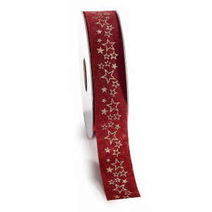 Panglica Christmas textil visiniu auriu 25 mm x 10 m