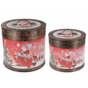 Set 2 cutii decor Craciun lemn multicolor 35.5x33 cm, 30x27 cm