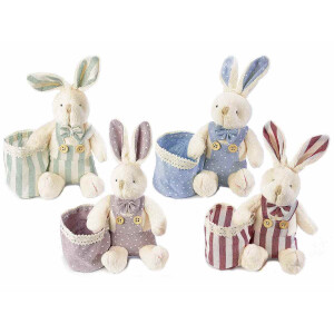 Set 4 figurine Iepurasi textil multicolor 13x6x19 cm