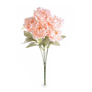 Buchet Bujori artificiali roz somon verzi 47 cm