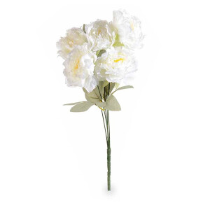 Buchet Bujori artificiali albi verzi 47 cm