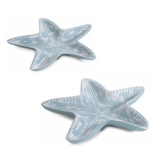 Set 2 tavi decorative lemn albastru Stea de Mare 41 x 39 H, 34 x 32 H