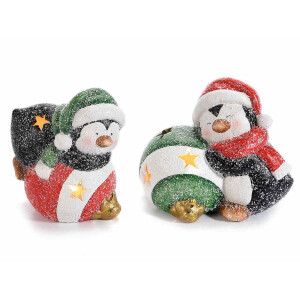 Set 2 decoratiuni Craciun ceramica multicolora cu led 12.5x8x11 cm