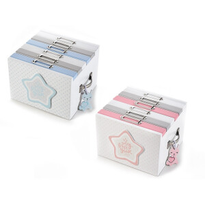 Set 2 albume foto 2 x 6 compartimente din lemn alb roz albastru 21 cm x 17 cm x 13 h