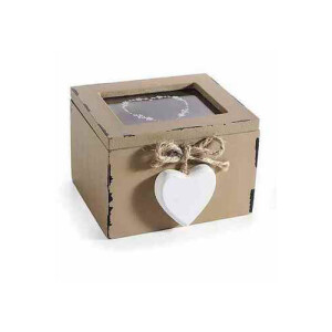 Cutie pliculete ceai sticla lemn maro vintage cm 10 x 9,5 x 7 H