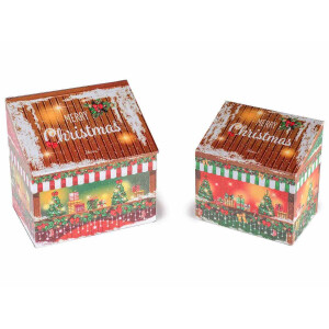Set 2 cutii decor Craciun 18x12.5x18 cm, 15x10x15 cm