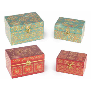 Set 4 cutii decor Craciun lemn 20x14x12 cm, 16x11x9 cm