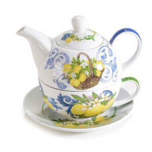 Set ceainic, ceasca portelan multicolor Agrumi 16 x 10,5 x 13,5 H, 200 ml