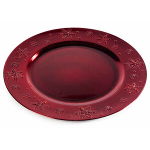 Set 12 farfurii Craciun plastic rosu 33 cm