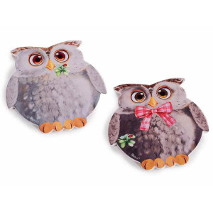 Set 2 suporturi vase fierbinti pluta ceramica multicolora Bufnita cm 16 x 16 H