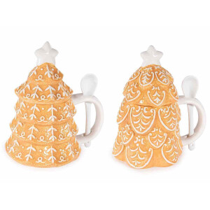 Set 2 cani Craciun ceramica alba maro Ø 11 cm x 17.5 H, 400 ml