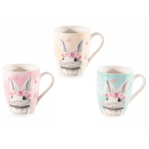 Set 6 cani Iepuras portelan multicolor 8x10.5 cm, 350 ml