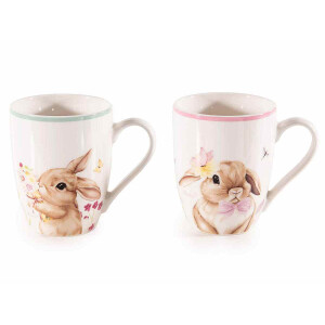 Set 8 cani Iepuras portelan multicolor 8x10.5 cm, 350 ml