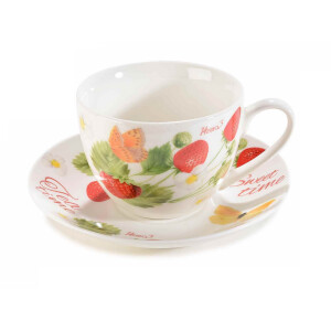 Set 2 cesti portelan Capsuni 9x6.5 cm, 200 ml