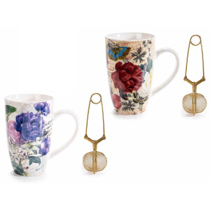 Set 4 cani portelan multicolor, 4 infuzoare 8.5x13.5 cm, 450 ml