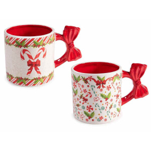 Set 4 cani Craciun ceramica multicolora Ø 9 cm x 9,5 H, 400 ml
