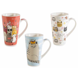 Set 6 cani portelan Pisicute 9x15 cm, 500 ml
