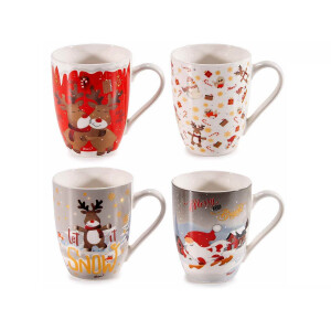 Set 8 cani Craciun portelan multicolor 8x10 cm, 350 ml