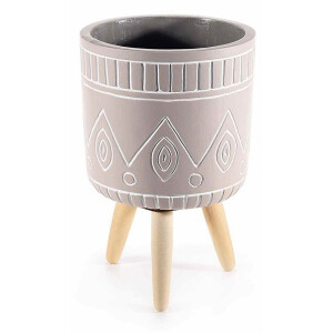 Ghiveci flori ciment taupe lemn natur Ø 13,5 cm x 21 H