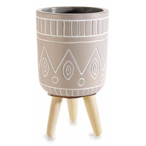 Ghiveci flori ceramica taupe lemn natur Ø 10,5 cm x 18,5 H