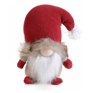 Figurina Mos Craciun din textil rosu alb 13x7x19 cm