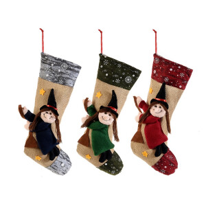 Set 3 ciorapi decorativi Befana textil multicolor cm 20 x 37 H