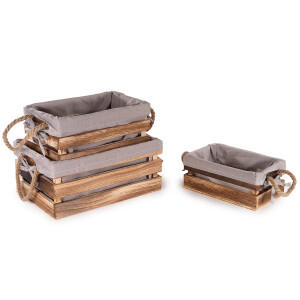 Set 3 cosuri lemn textil 28x19x12 cm, 24x15x10 cm, 20x11x8.5 cm