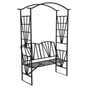 Banca de gradina cu pergola metal neagru Haifa 114x42x210 cm 