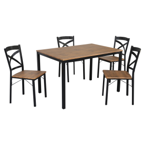 Set masa, 4 scaune mdf stejar metal negru Haim 120x80x75 cm, 40,5x52,5x85 cm
