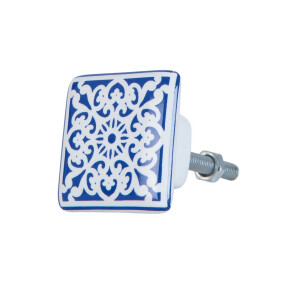 Set 4 butoni mobilier ceramica albastra alba 3x2x3 cm