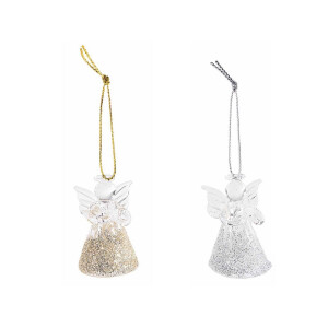 Set 2 ornamente brad Inger sticla aurie argintie cm 3 x 2,5 x 4,5 H
