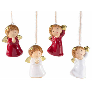 Set 8 ornamente brad Ingeri portelan multicolor 4x3x6 cm