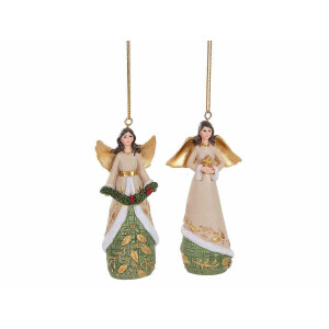 Set 2 ornamente brad Ingeri polirasina multicolora cm 5 x 3 x 10 H