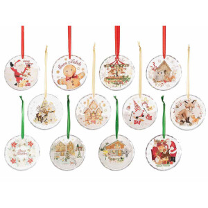Set 12 ornamente brad Craciun ceramica multicolora Ø 8 cm