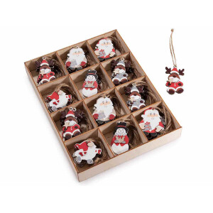 Set 72 ornamente brad Craciun lemn multicolor cm 4 x 6 H