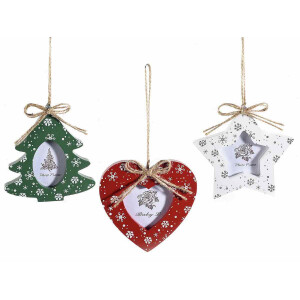 Set 3 ornamente brad Craciun, rame foto 9x10 cm