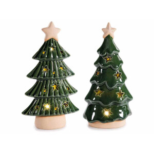Set 2 Brazi Craciun ceramica maro verde cu led cm 13,5 x 6 x 23 H