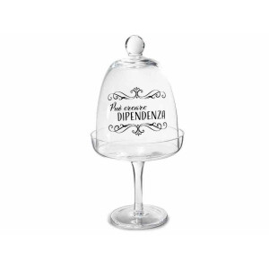 Platou cu picior si cloche sticla transparenta neagra Ø 12,5 cm x 25 H